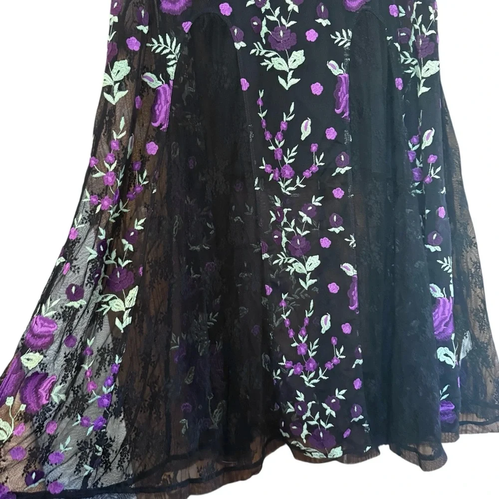 Free People Sky Bright Floral Embroidered Sheer Lace Overlay Midi Dress size XS